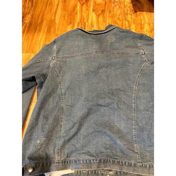 Vintage Quacker Factory 2X Denim Jean Jacket – Sparkly Rhinestone Hearts – Y2K - Picture 7 of 13